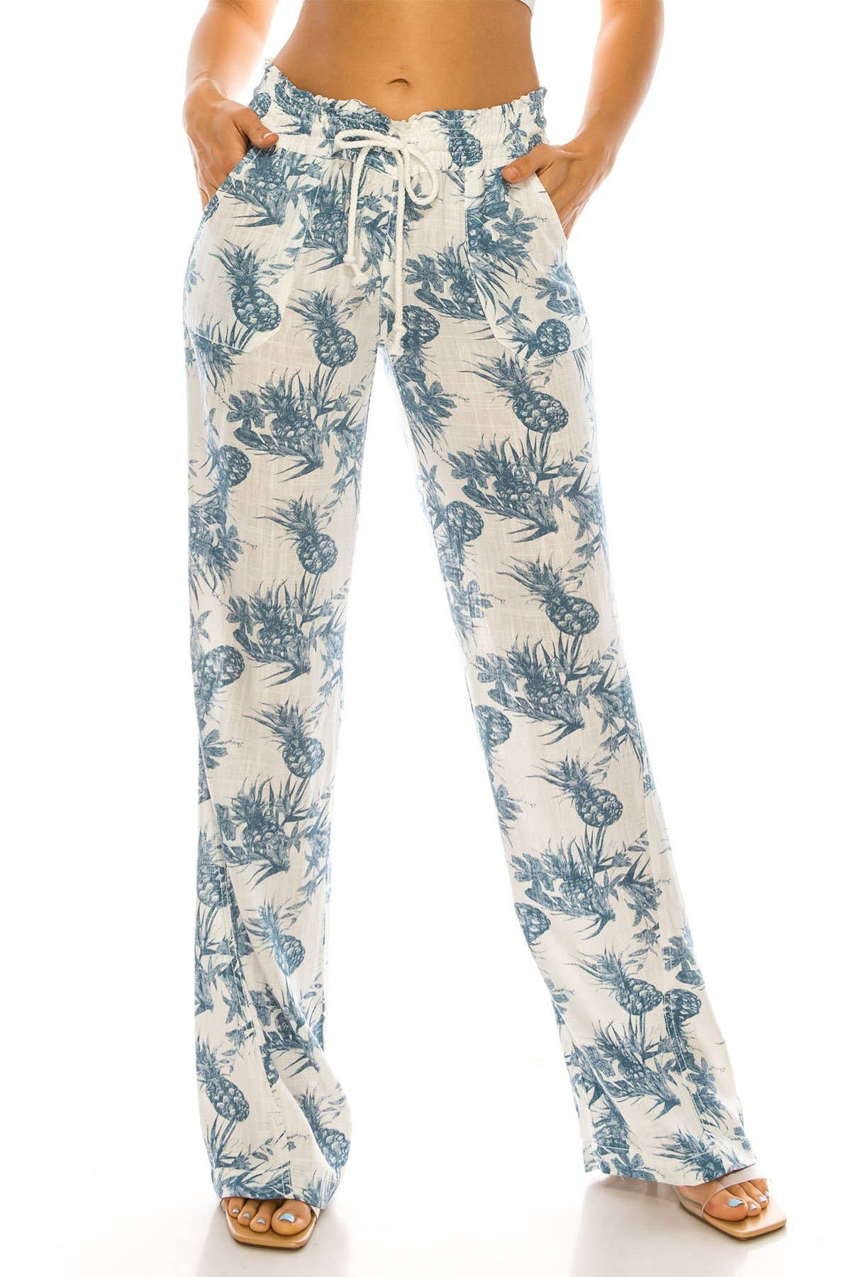 CALI1850 PINEAPPLE TOILE LINEN BEACH PANTS (07024JLN519)