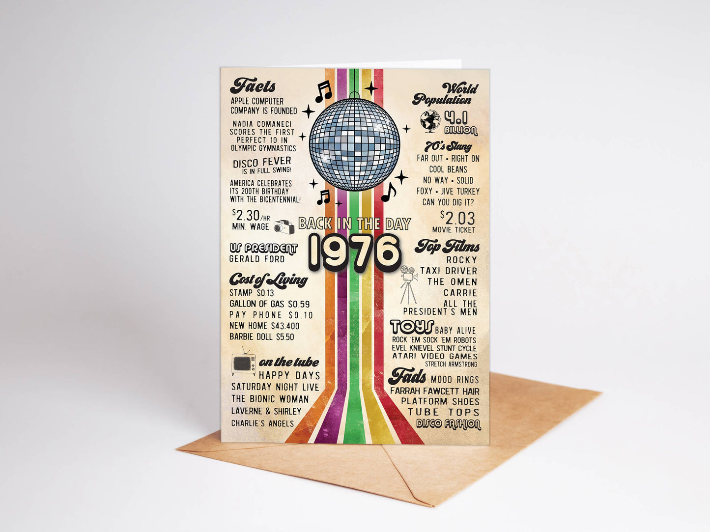 50th Birthday Card, Greeting Cards | 1976 Disco Era, display