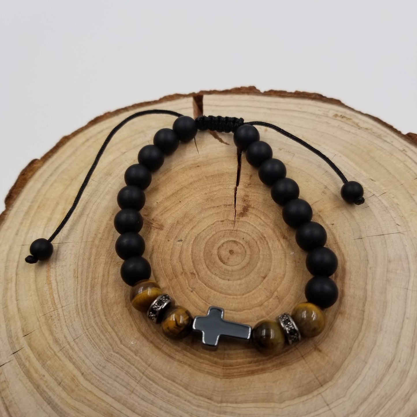 Natural Frosted Stone Bead Cross Bracelet Father's Day