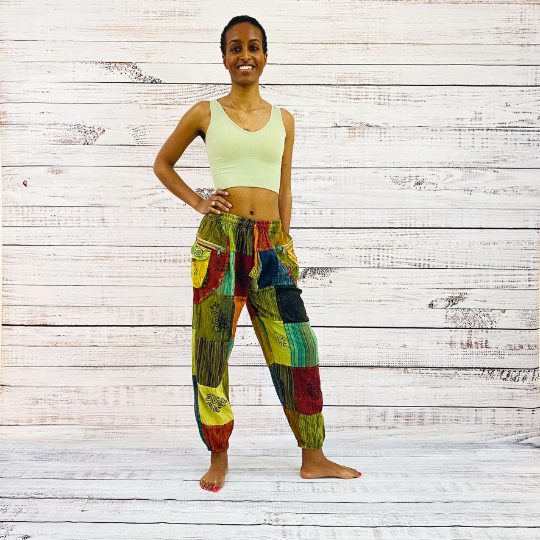 Patchwork Cotton Pants with Multi Pocket (P45-A2E)