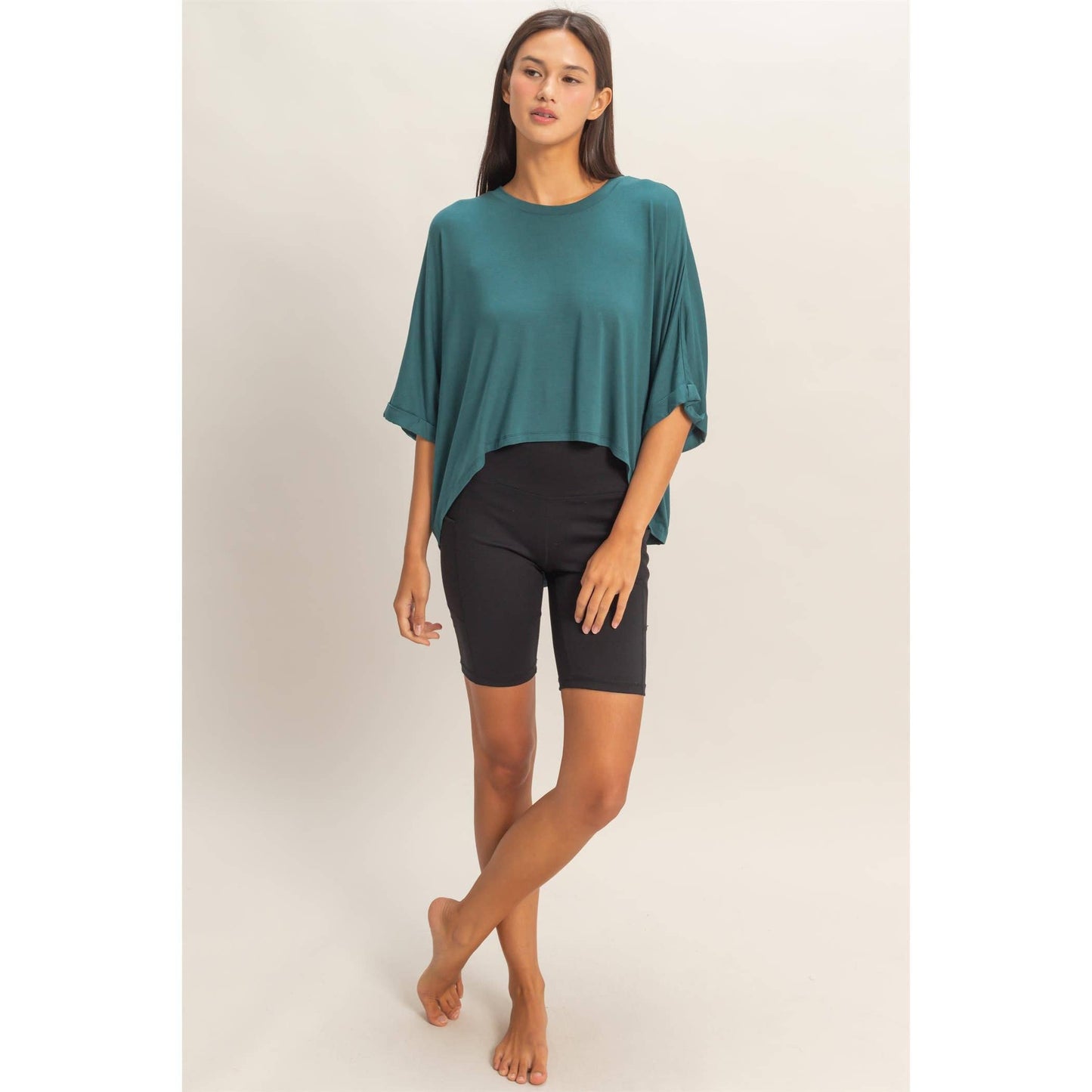 Relaxed High-Low Batwing Sleeve Top