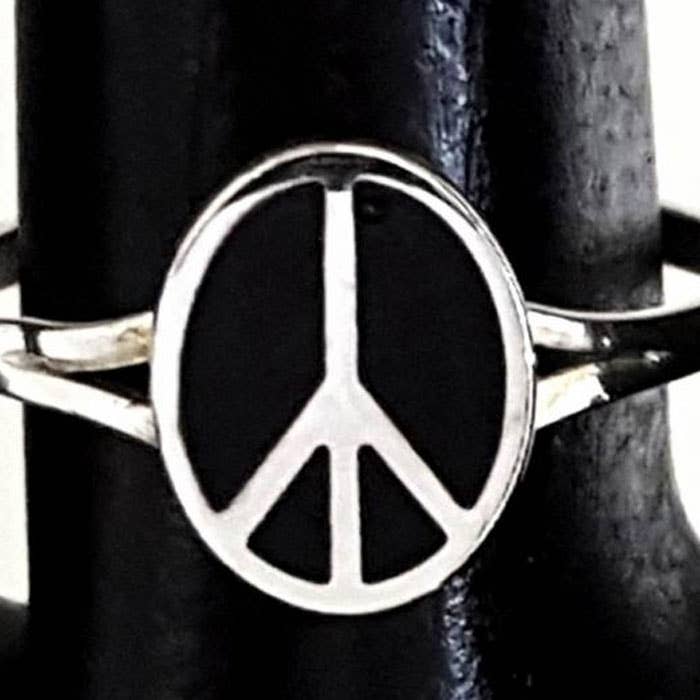 Peace Sign Silver Ring