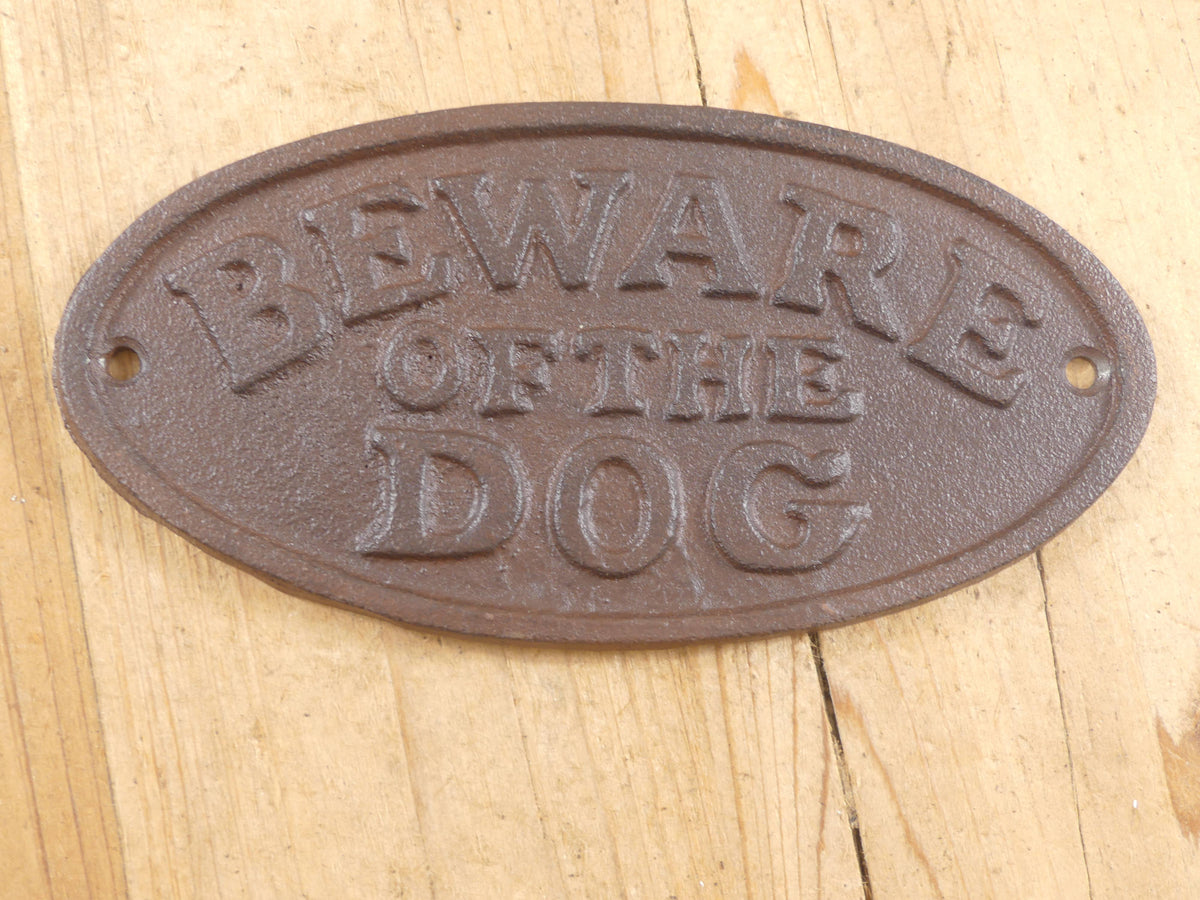 CAST IRON "BEWARE OF THE DOG" SIGN FUNNY HUMOR GIFT RUSTIC