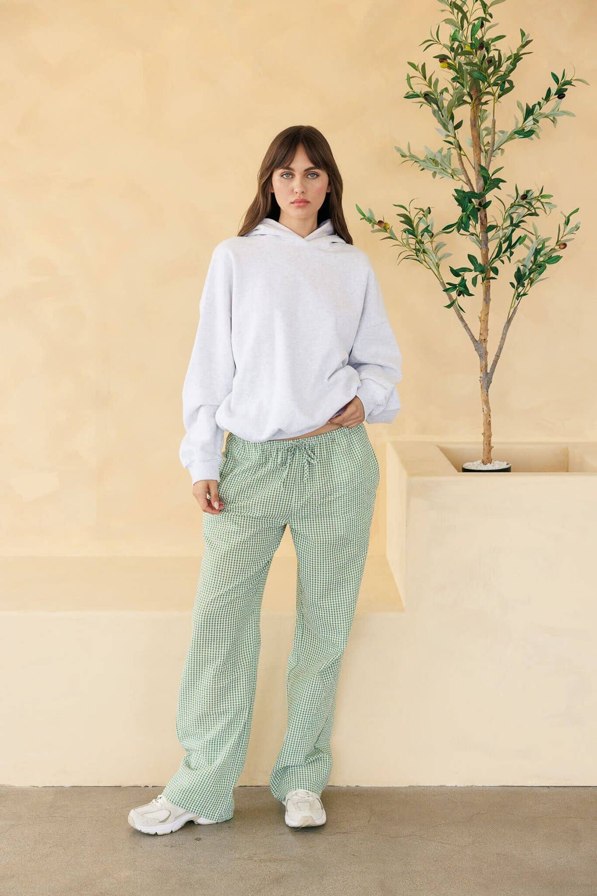 CALI1850 GINGHAM DRAWSTRING WIDE LEG PANTS (52809JCW1700)