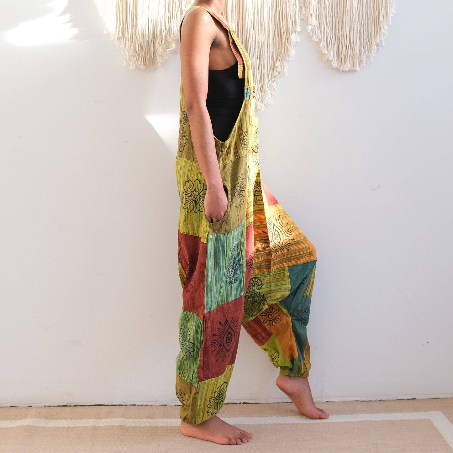 Patchwork Harem Cotton Unisex Jumpsuits (P19-K3C)
