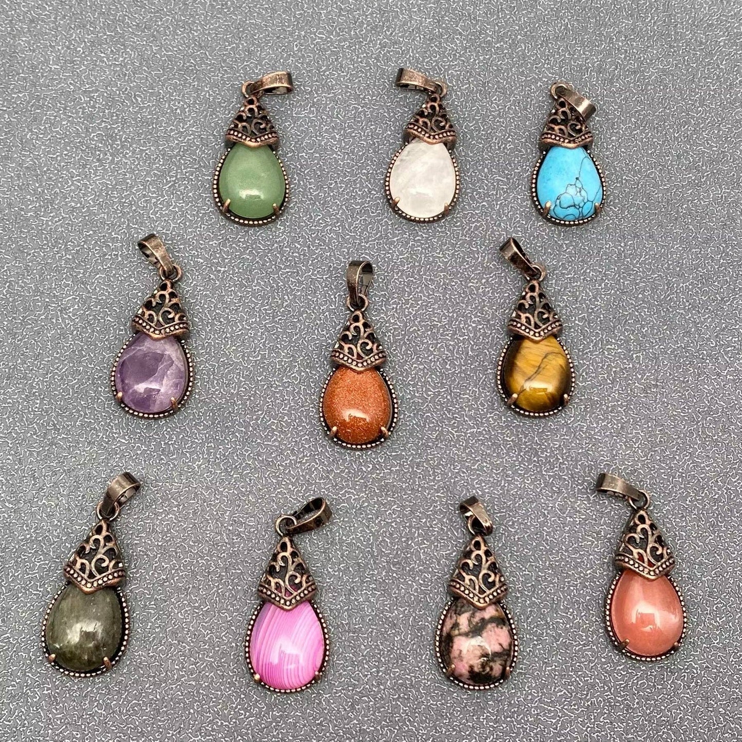 Drop-shaped Natural Stone Bronze Charms (Single Pendant) -CS
