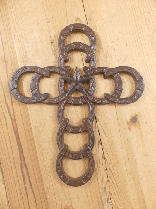 CAST IRON HORSESHOES AND STAR WALL CROSS
