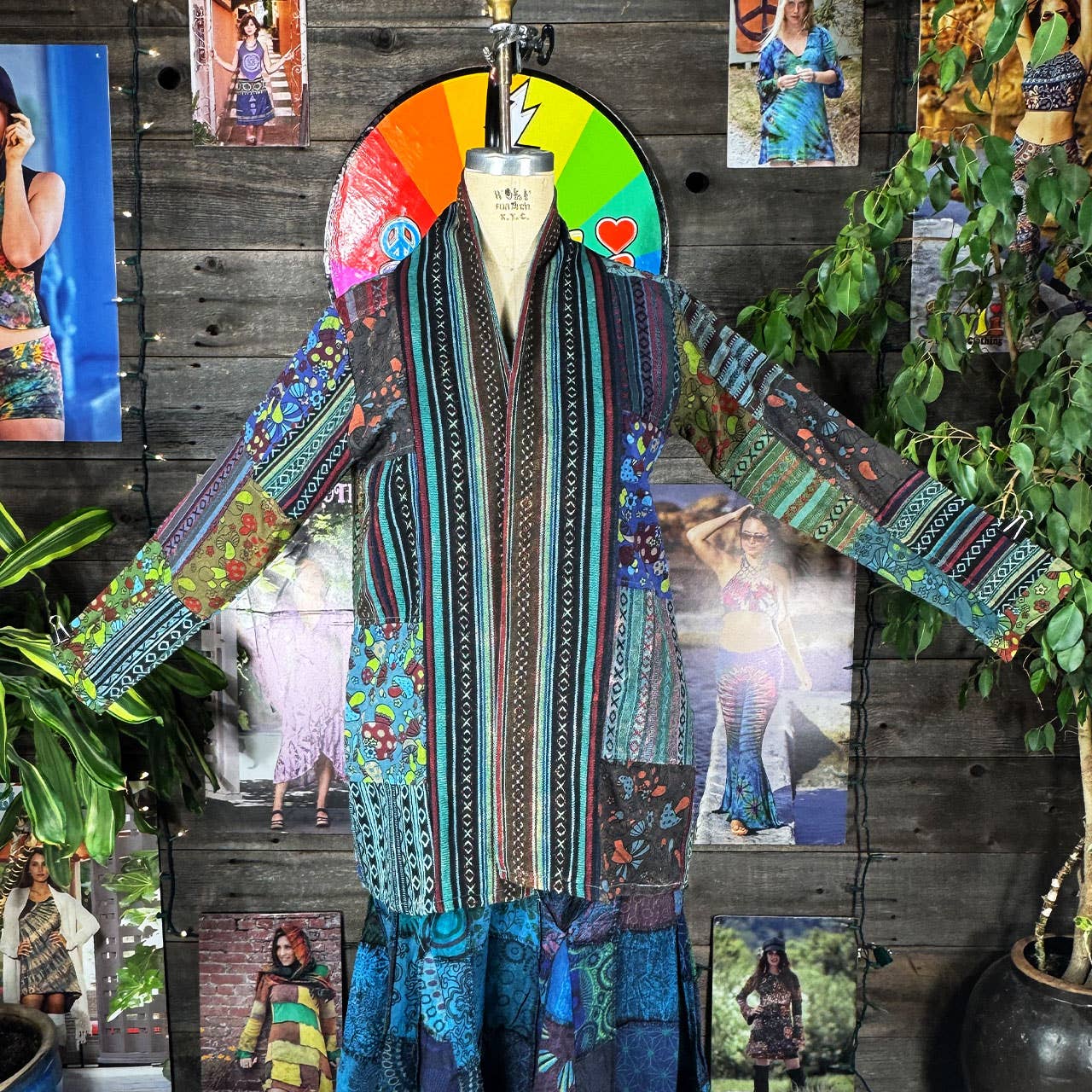 Mushroom Print Heavy Cotton Patchwork Kimono Jacket