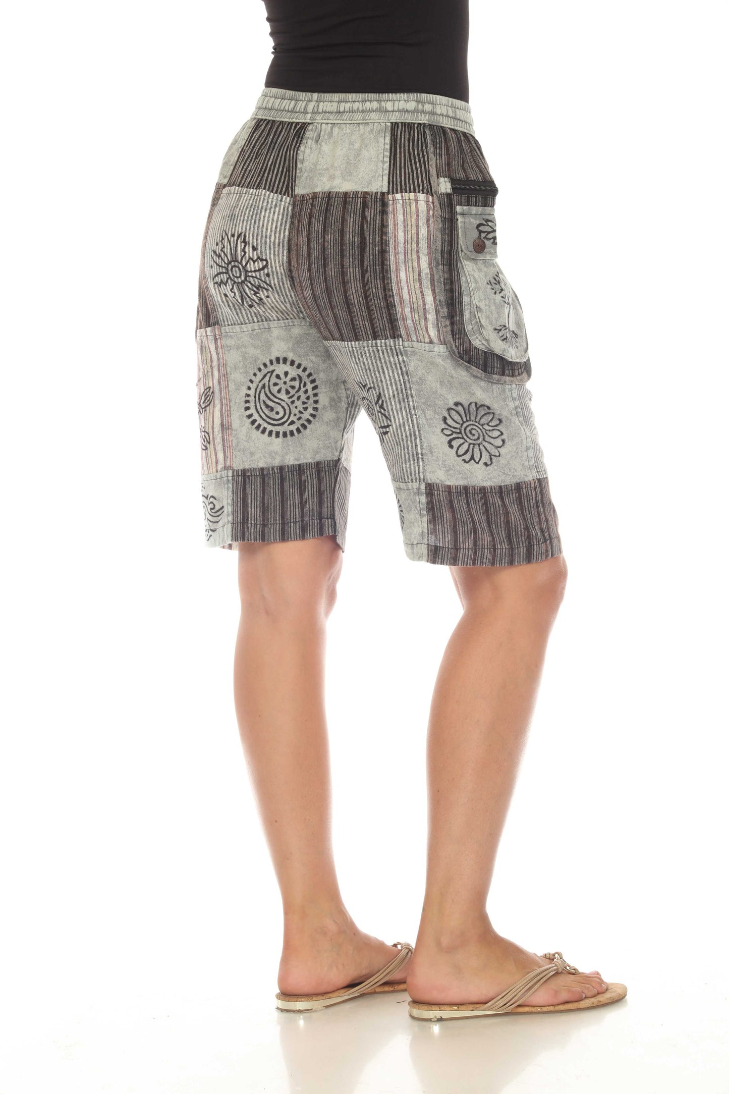 Cotton Multi Patchwork Block Print Cargo Short D912