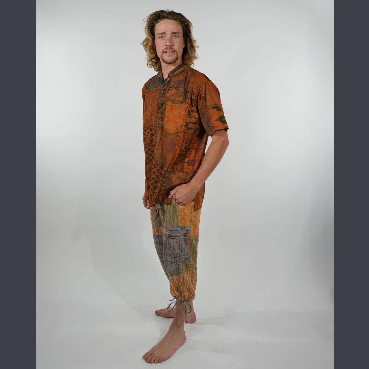 Jaypuri Patchwork Overdyed Cotton Men’s Hippie Shirt