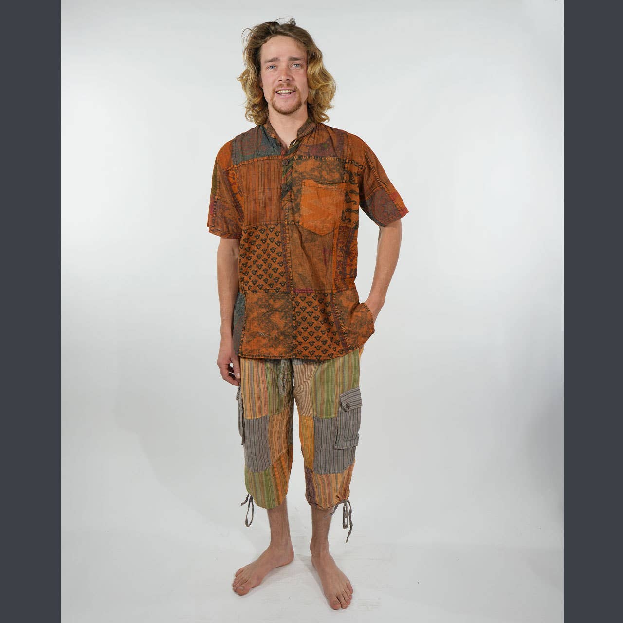 Jaypuri Patchwork Overdyed Cotton Men’s Hippie Shirt