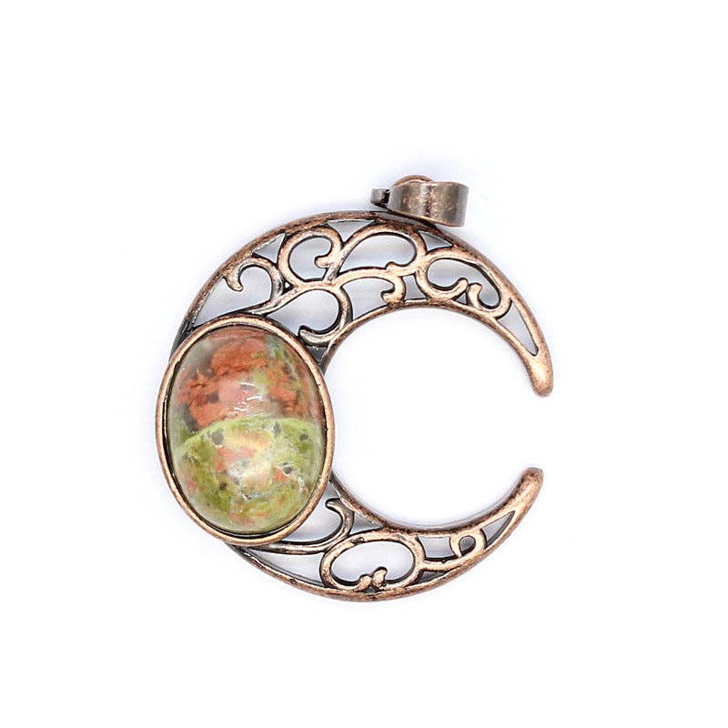 Natural Stone Hollow Moon Charm (Single Pendant) - CS/MS