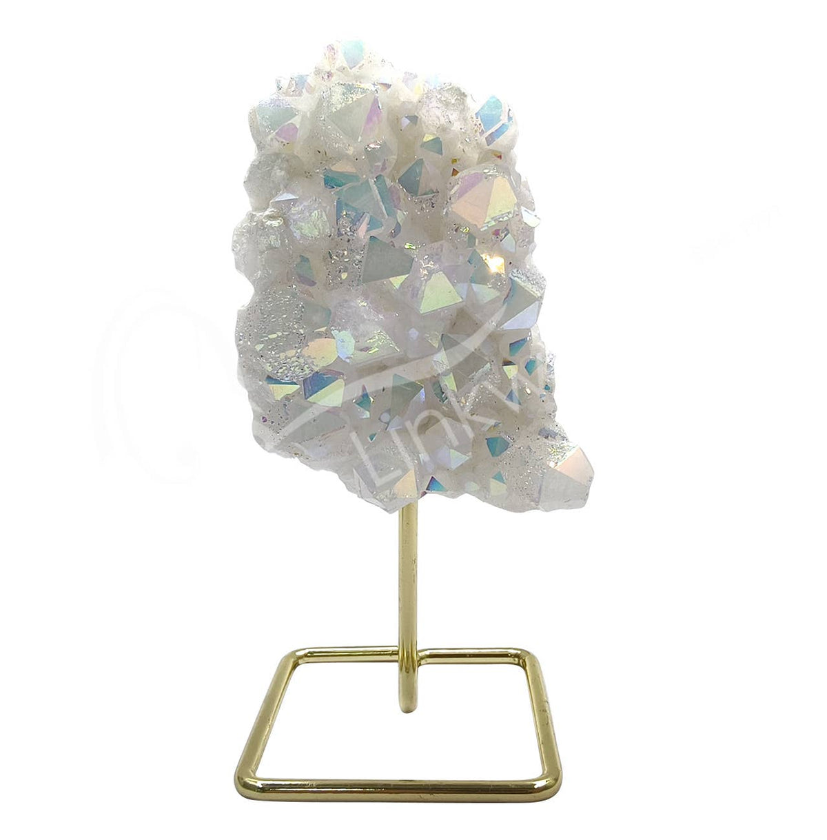 (PC) CLUSTER - CRYSTAL QUARTZ, ANGEL AURA ON GOLD STAND 2.5