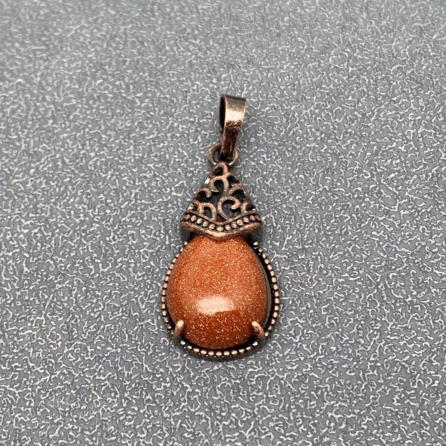 Drop-shaped Natural Stone Bronze Charms (Single Pendant) -CS