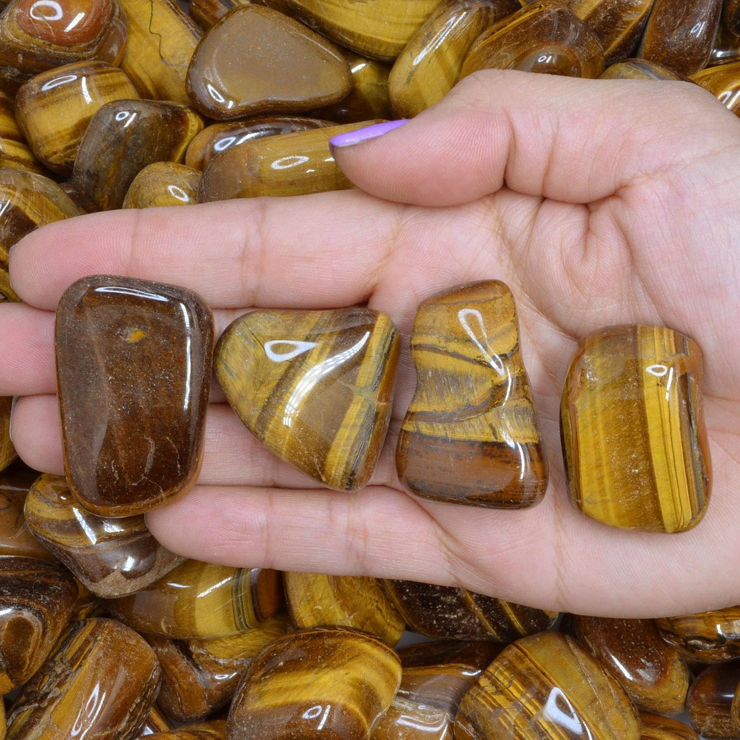 Tumbled Gold Tiger Eye - 1" to 1.75" - Size 8