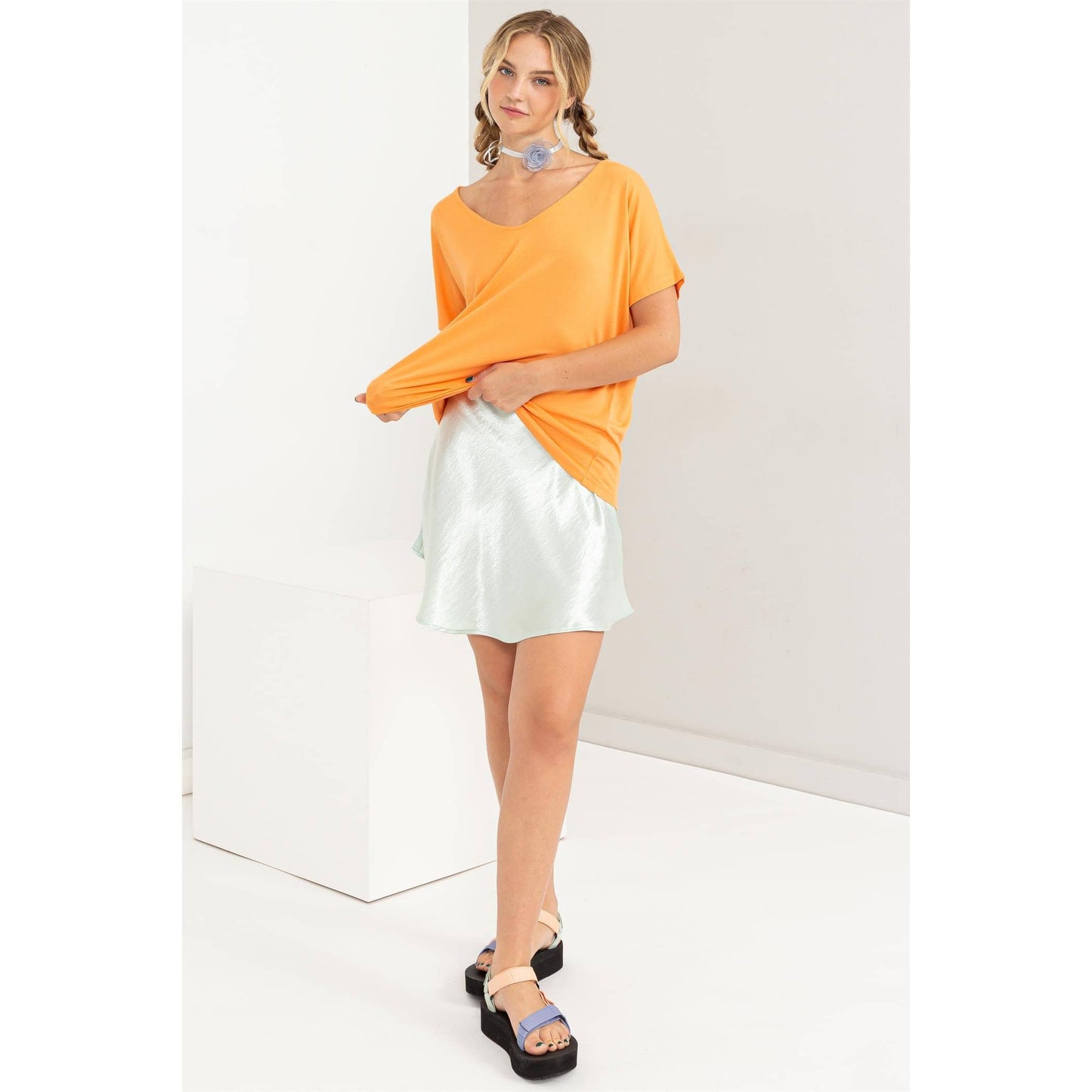 V Neck Dolman Short Sleeve Top