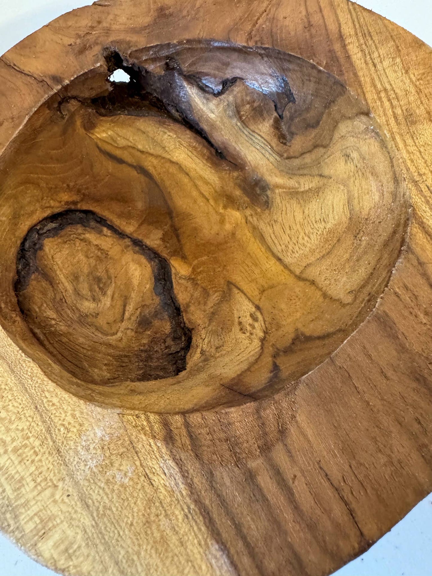 8" Hand-Carved Teak Wood Bowl