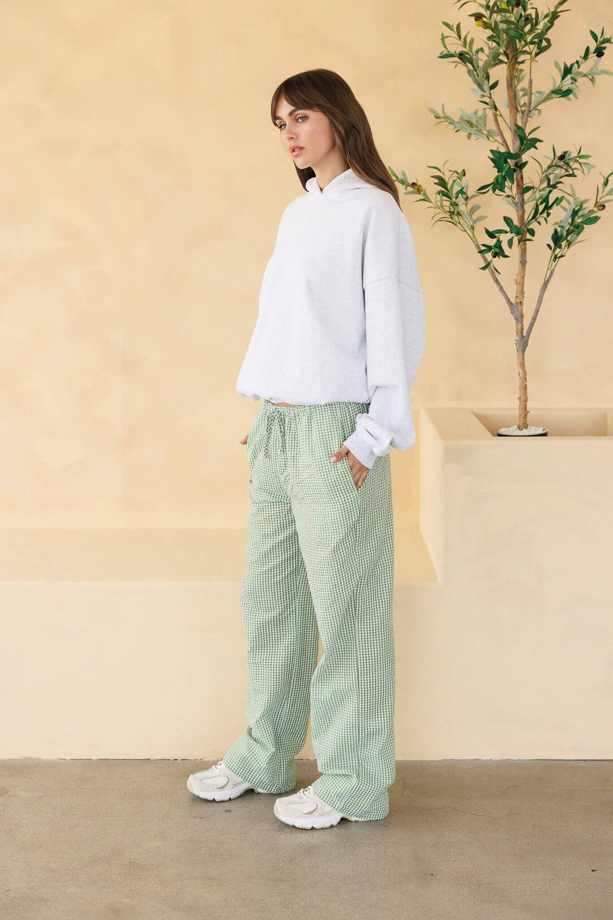 CALI1850 GINGHAM DRAWSTRING WIDE LEG PANTS (52809JCW1700)