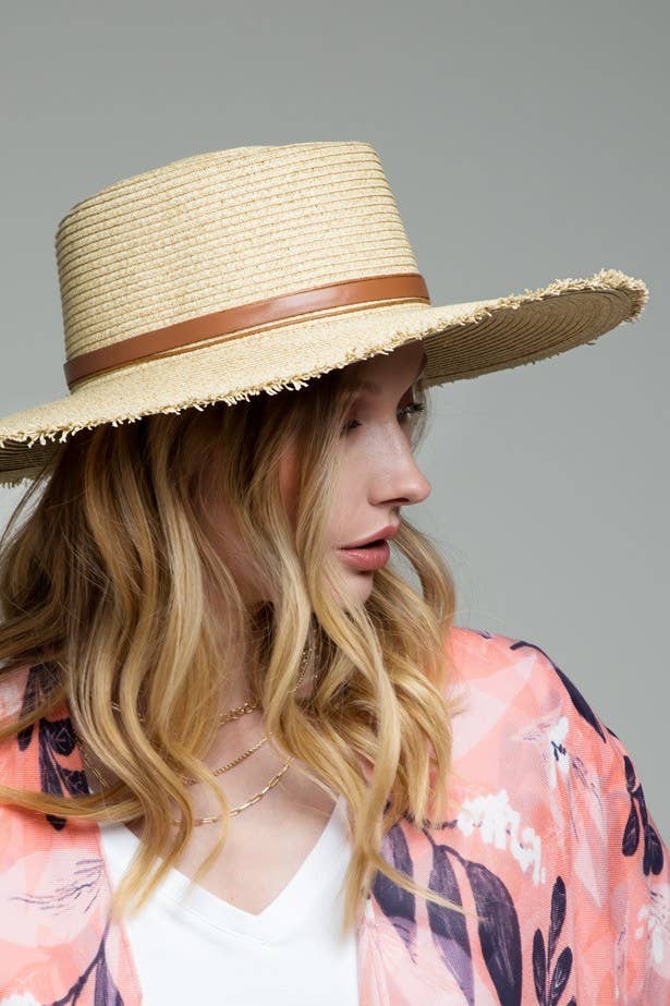 Wide Brim Frayed Straw Sun Hat