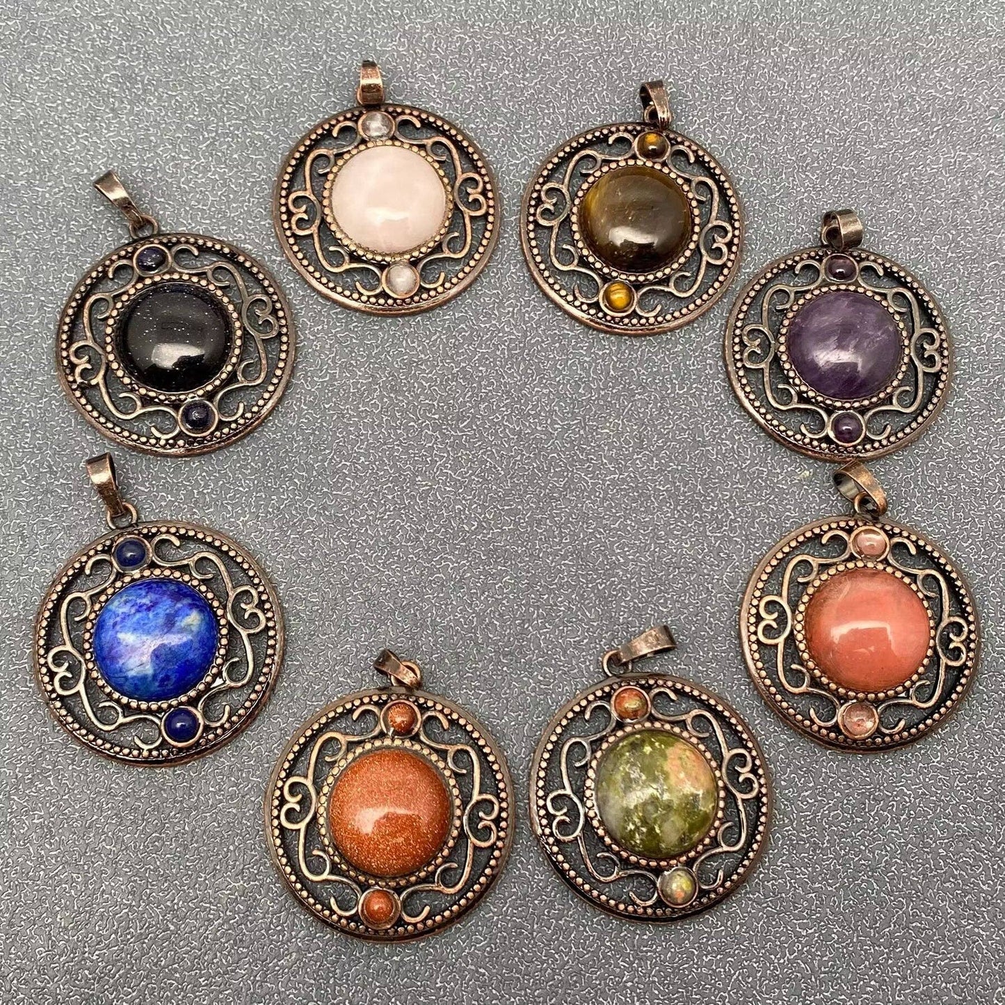 Vintage Natural Stone Hollow Circular Charm  Pendant - CS