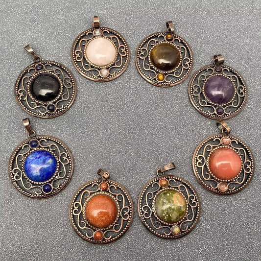 Vintage Natural Stone Hollow Circular Charm  Pendant - CS