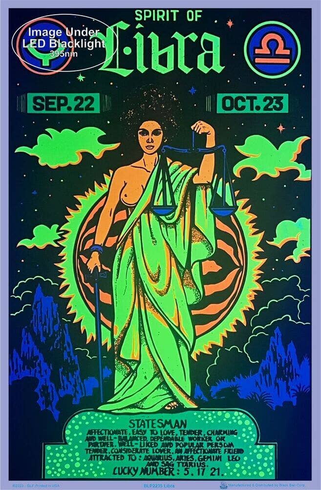 Libra Zodiac Sign Blacklight Poster 23" x 35"
