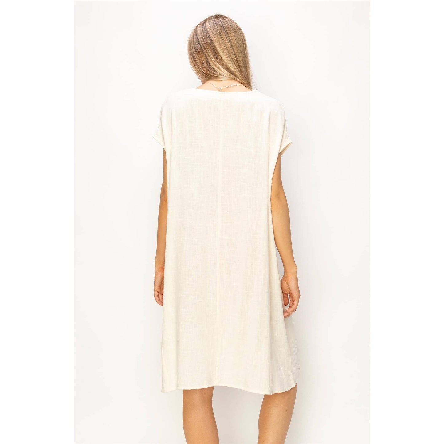 V-Neck Oversized Linen Midi Dress