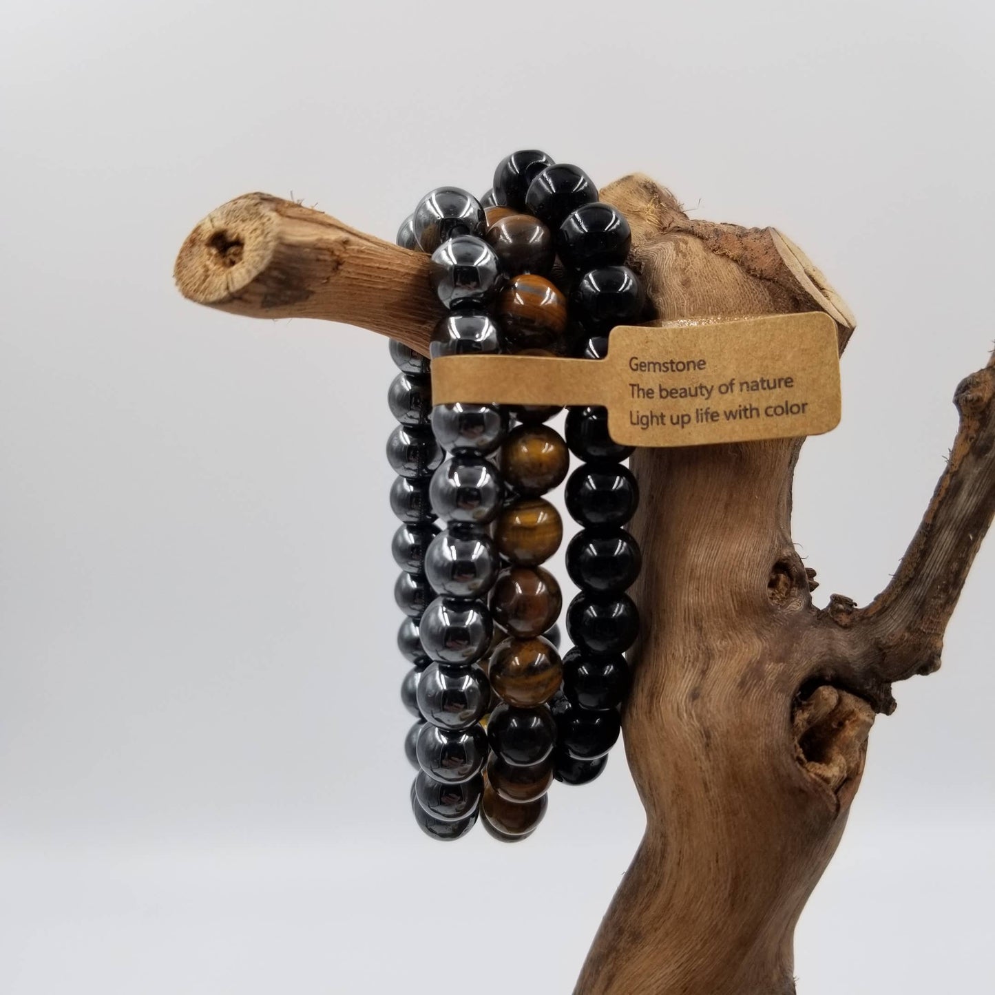 Obsidian & Tiger Eye Stone Beads Set Of 3 With Label