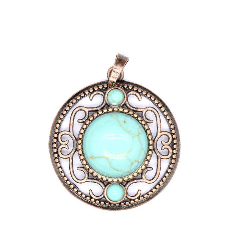 Vintage Natural Stone Hollow Circular Charm  Pendant - CS