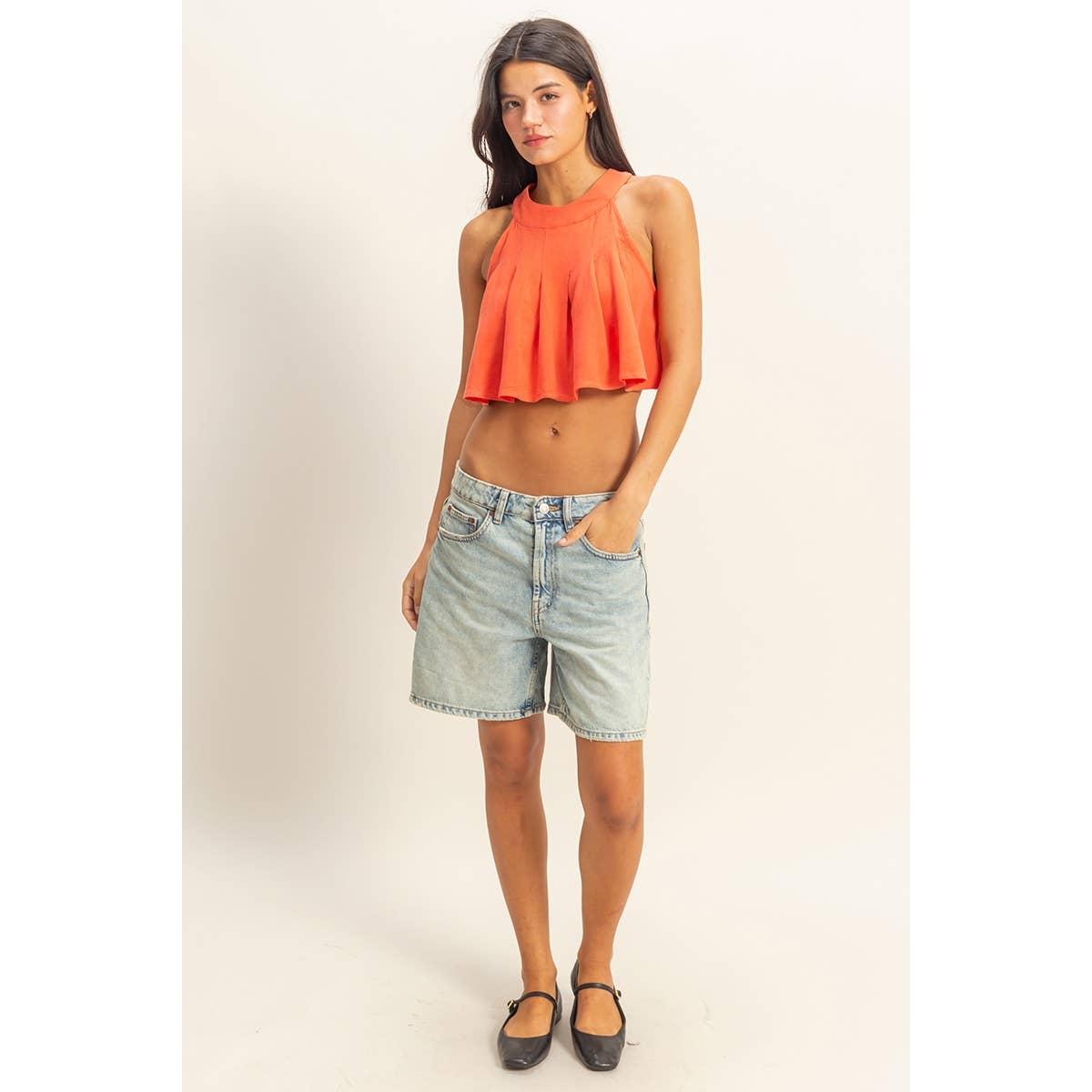 Halter Pleated Ruffle Crop Top