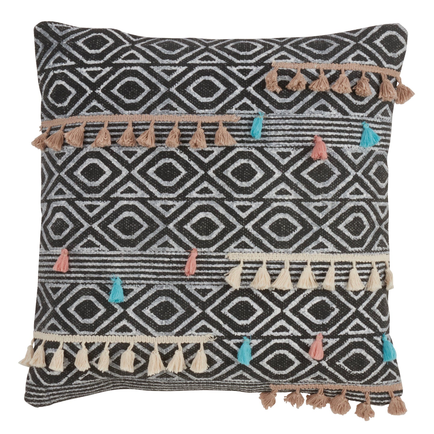 Geometric Print Tassel Pillow