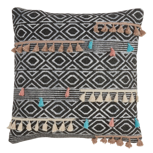 Geometric Print Tassel Pillow