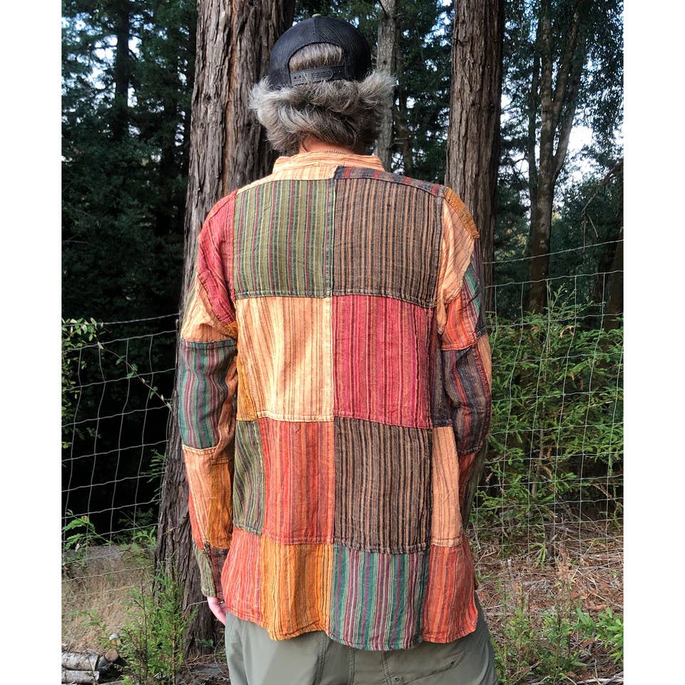 Hippie 100% Cotton Patchwork Stonewash Men's Long Sleeves