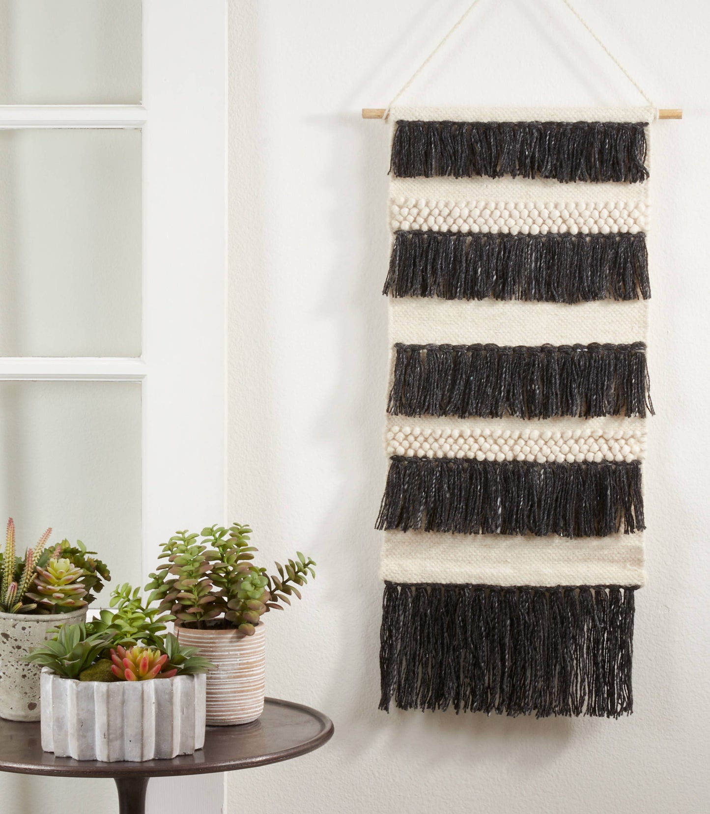 Textured Woven Wall Hanging With Fringe Layered Design