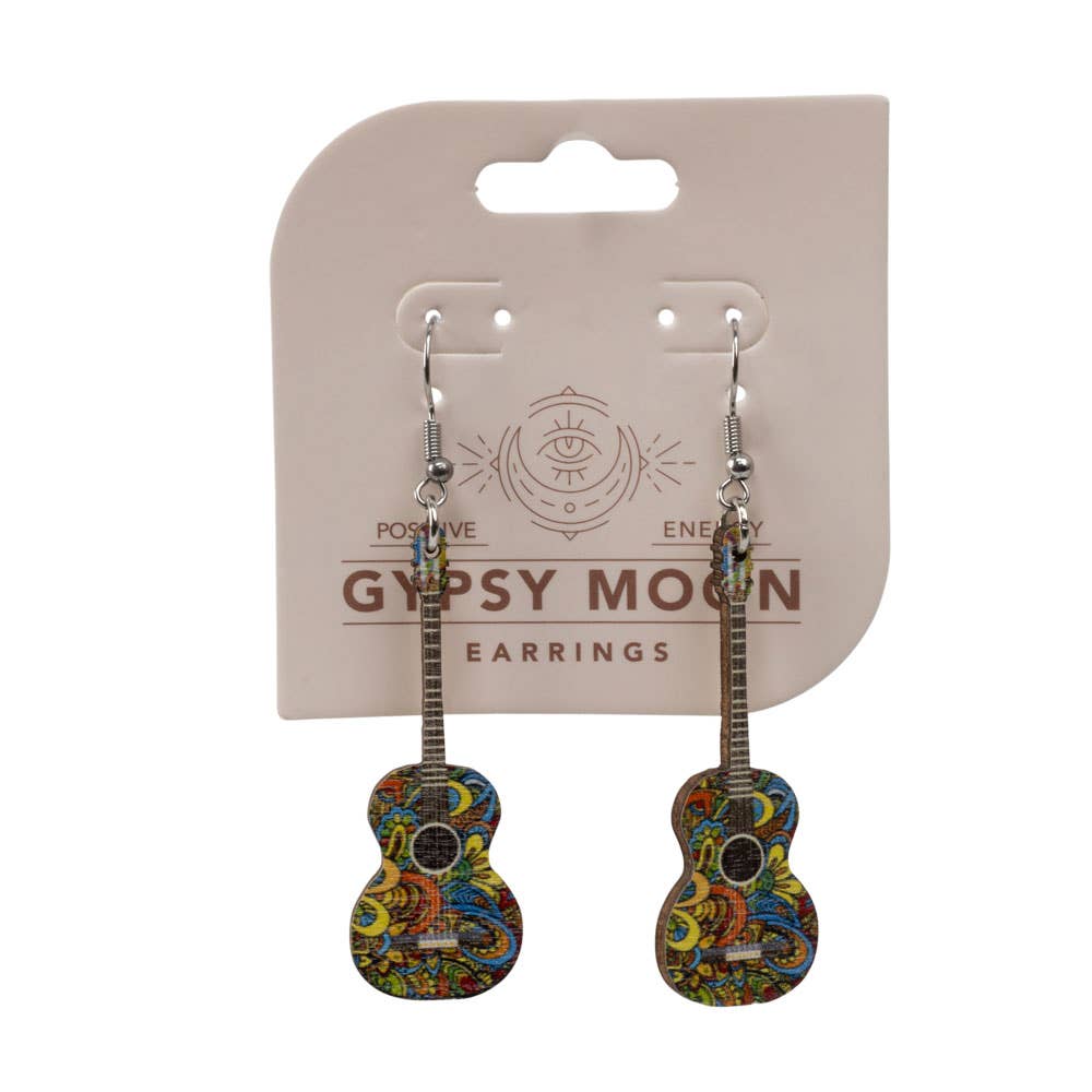 WOOD HIPPY GUITAR EARRINGS