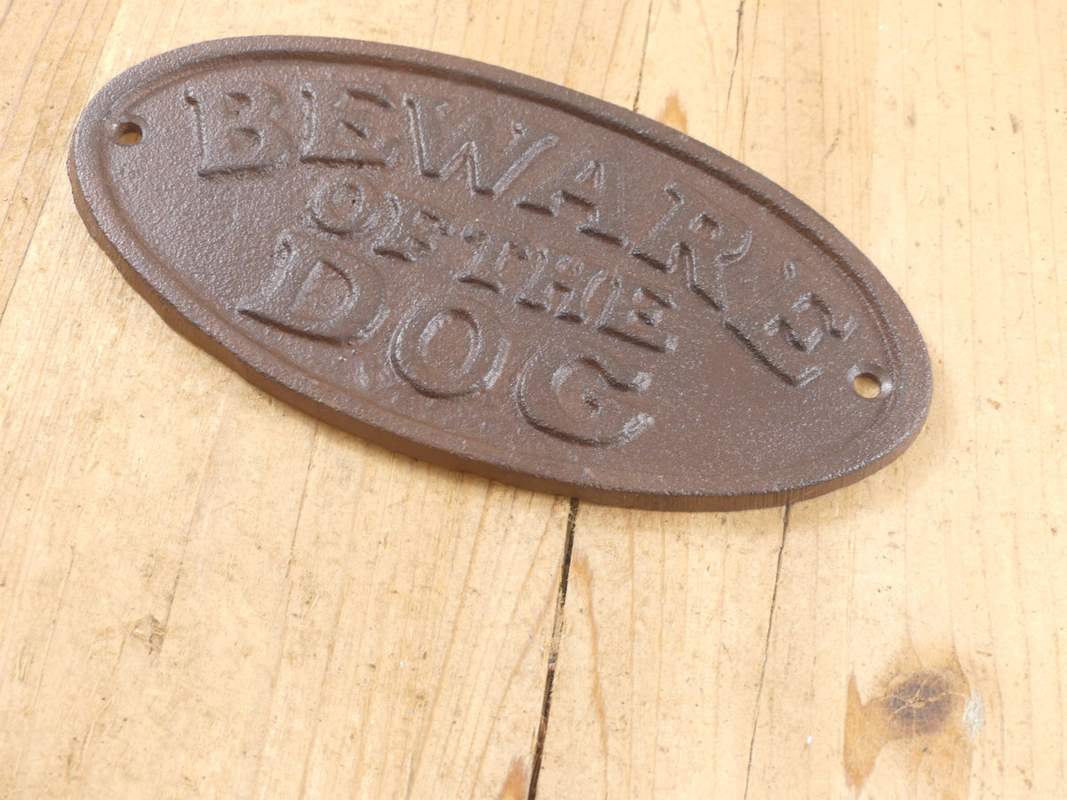 CAST IRON "BEWARE OF THE DOG" SIGN FUNNY HUMOR GIFT RUSTIC
