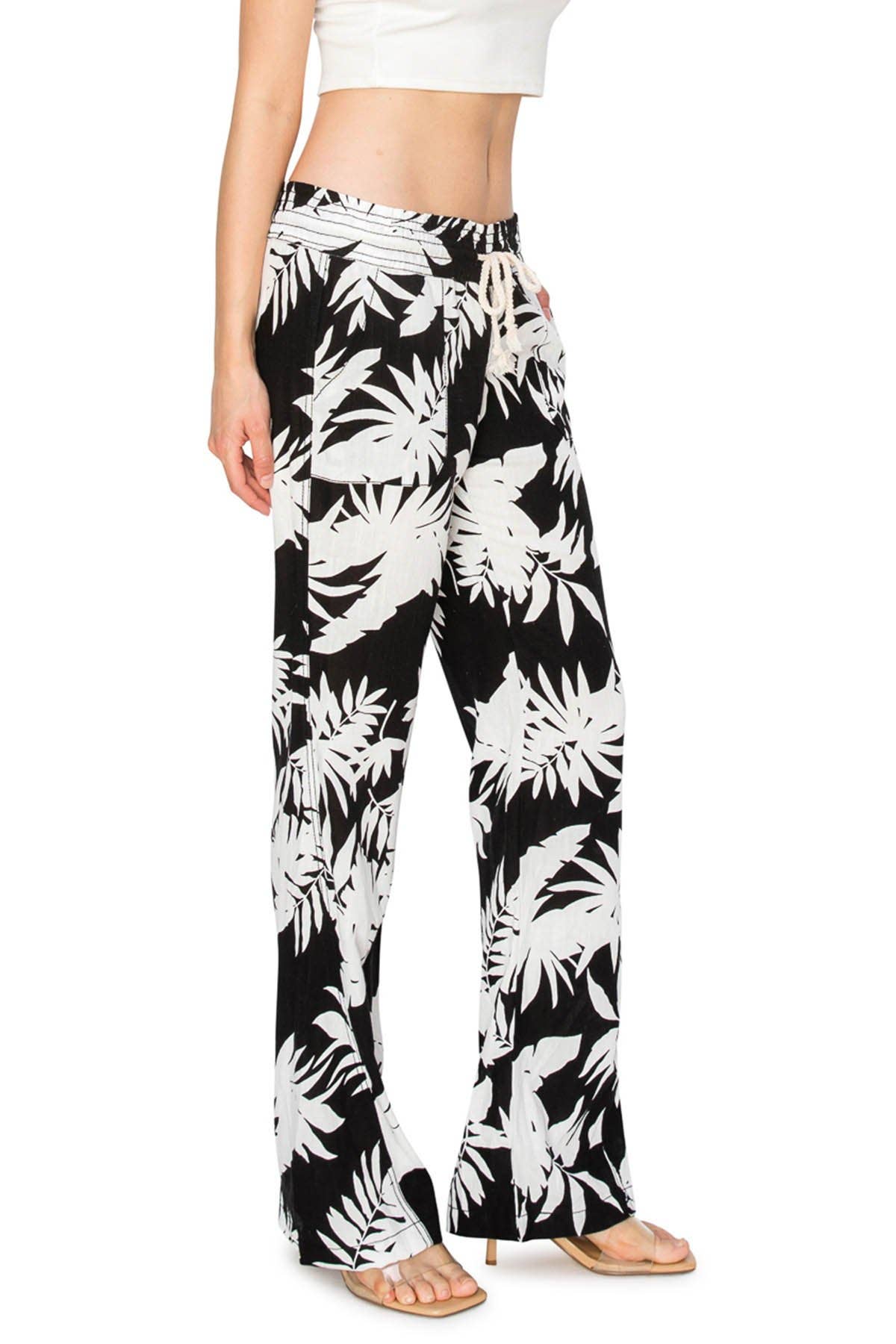 CALI1850 TROPICAL FLORAL LINEN BEACH PANTS (07024JLN504)