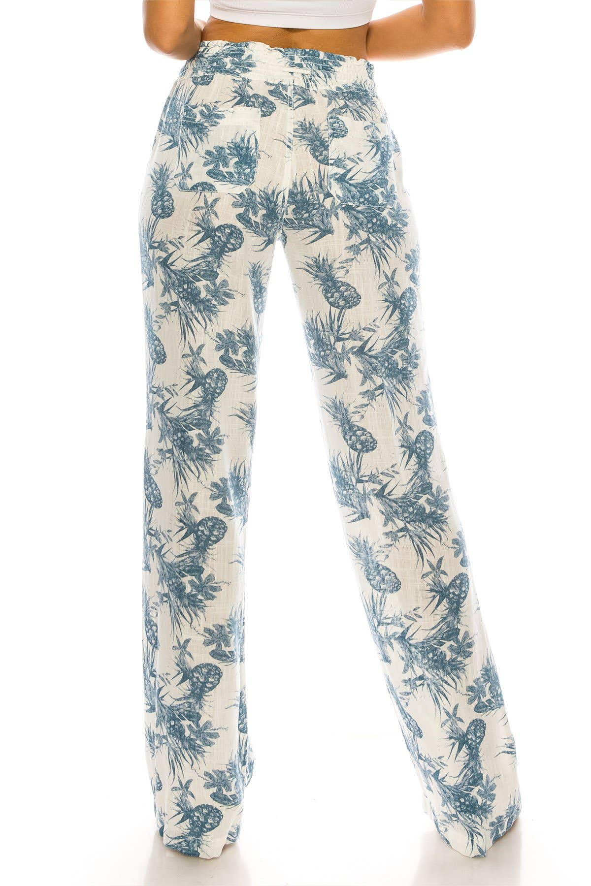 CALI1850 PINEAPPLE TOILE LINEN BEACH PANTS (07024JLN519)