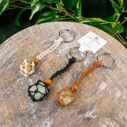 Adjustable Macrame Crystal Holder Keychain.