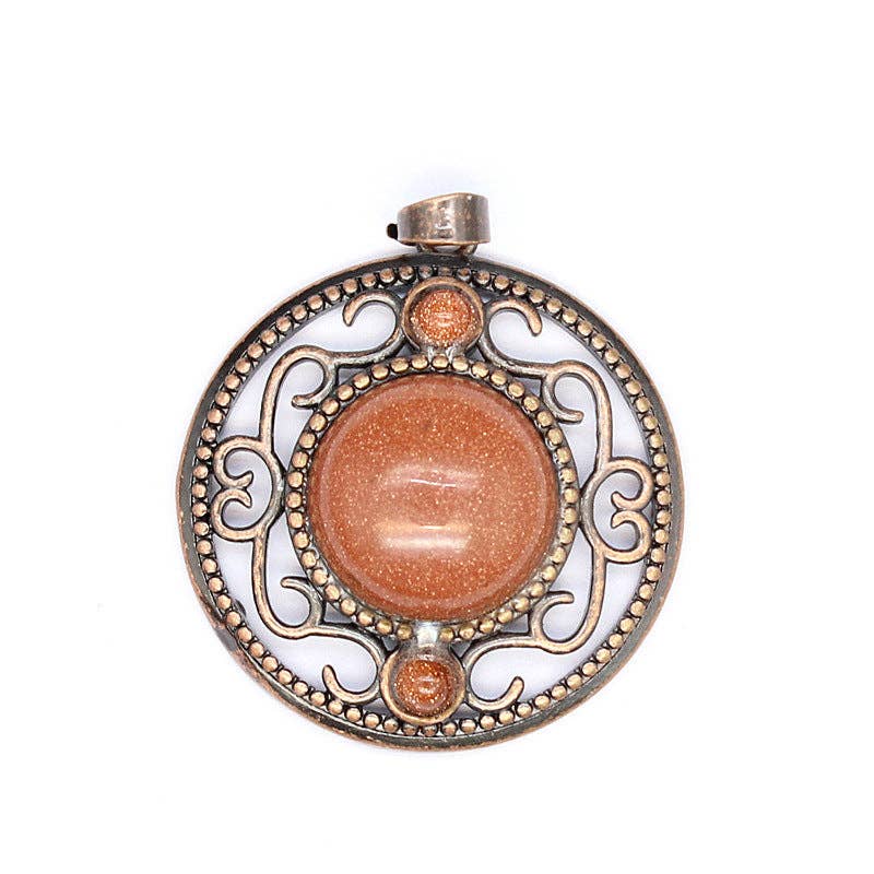 Vintage Natural Stone Hollow Circular Charm  Pendant - CS