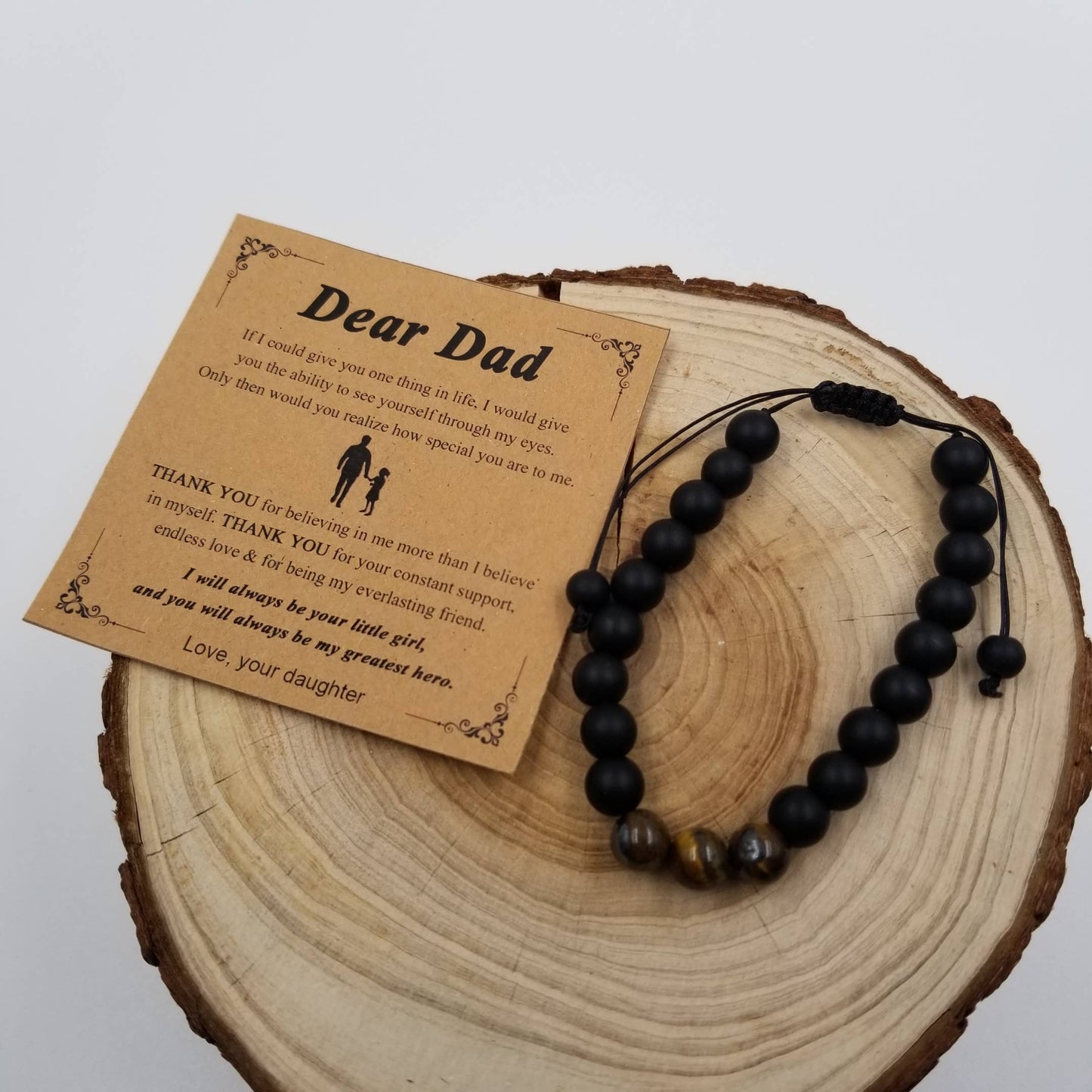 Father's Day Tiger Eye Stone & Black Frosted Stone Bracelet