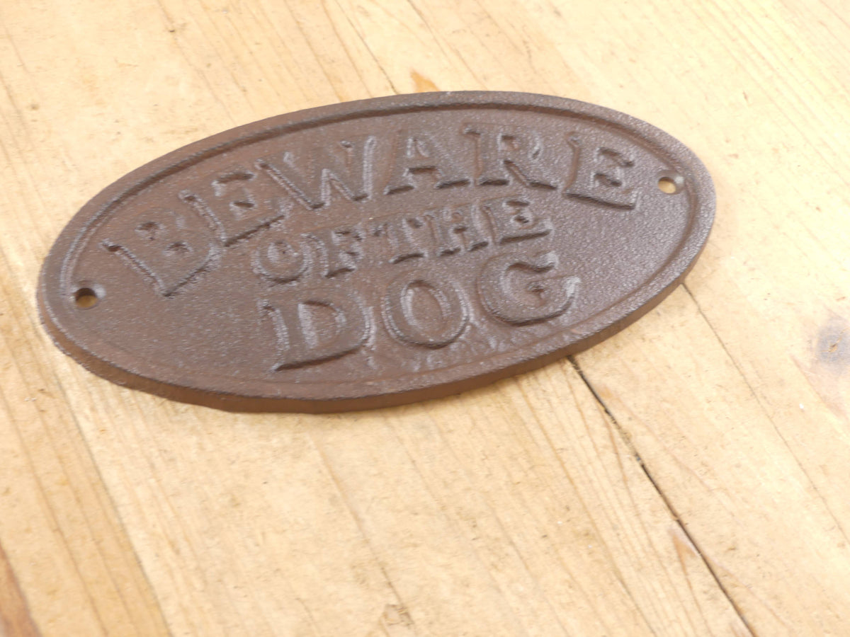 CAST IRON "BEWARE OF THE DOG" SIGN FUNNY HUMOR GIFT RUSTIC