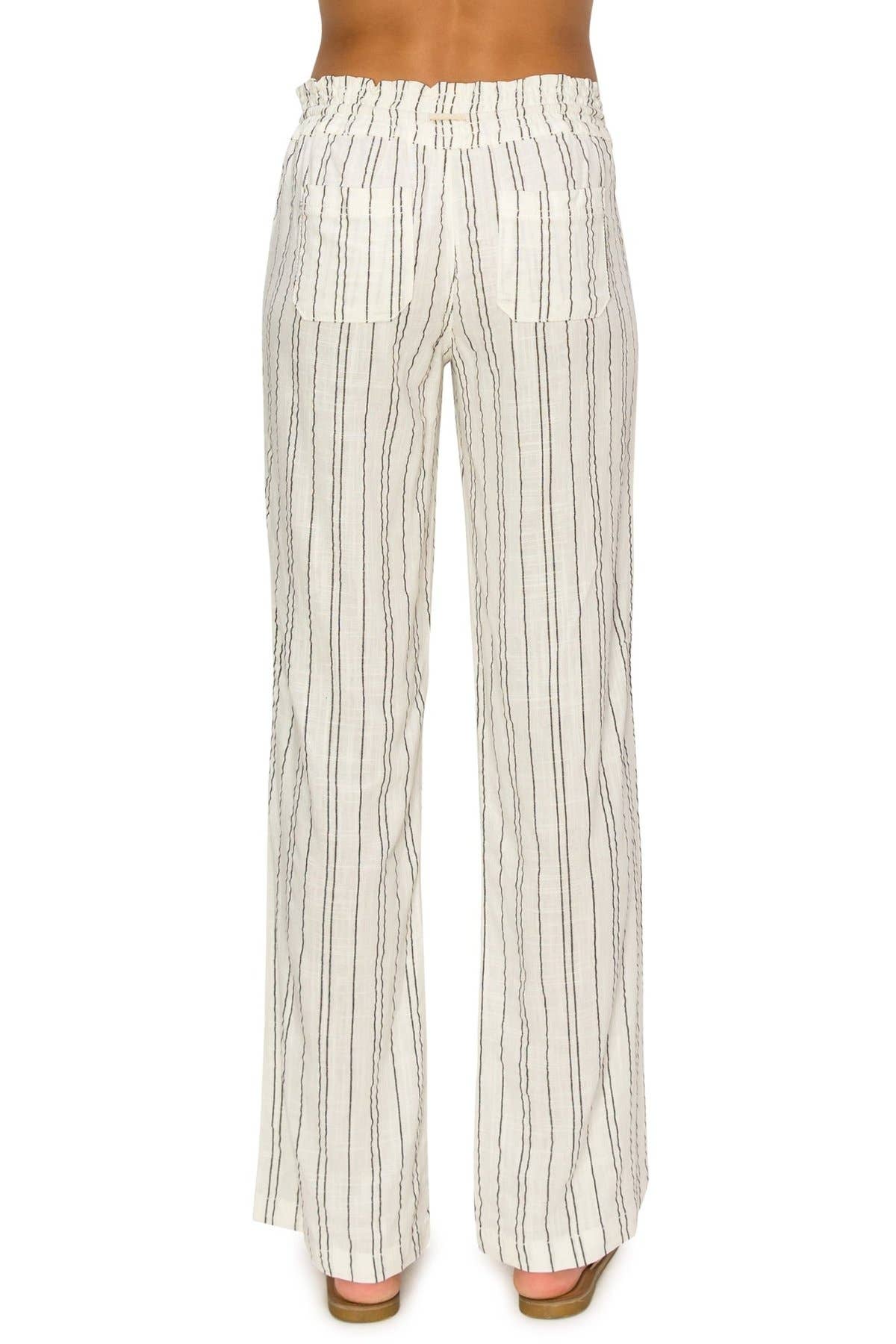 CALI1850 PINSTRIPE LINEN WIDE LEG SMOCKED PANTS 07024JLN416