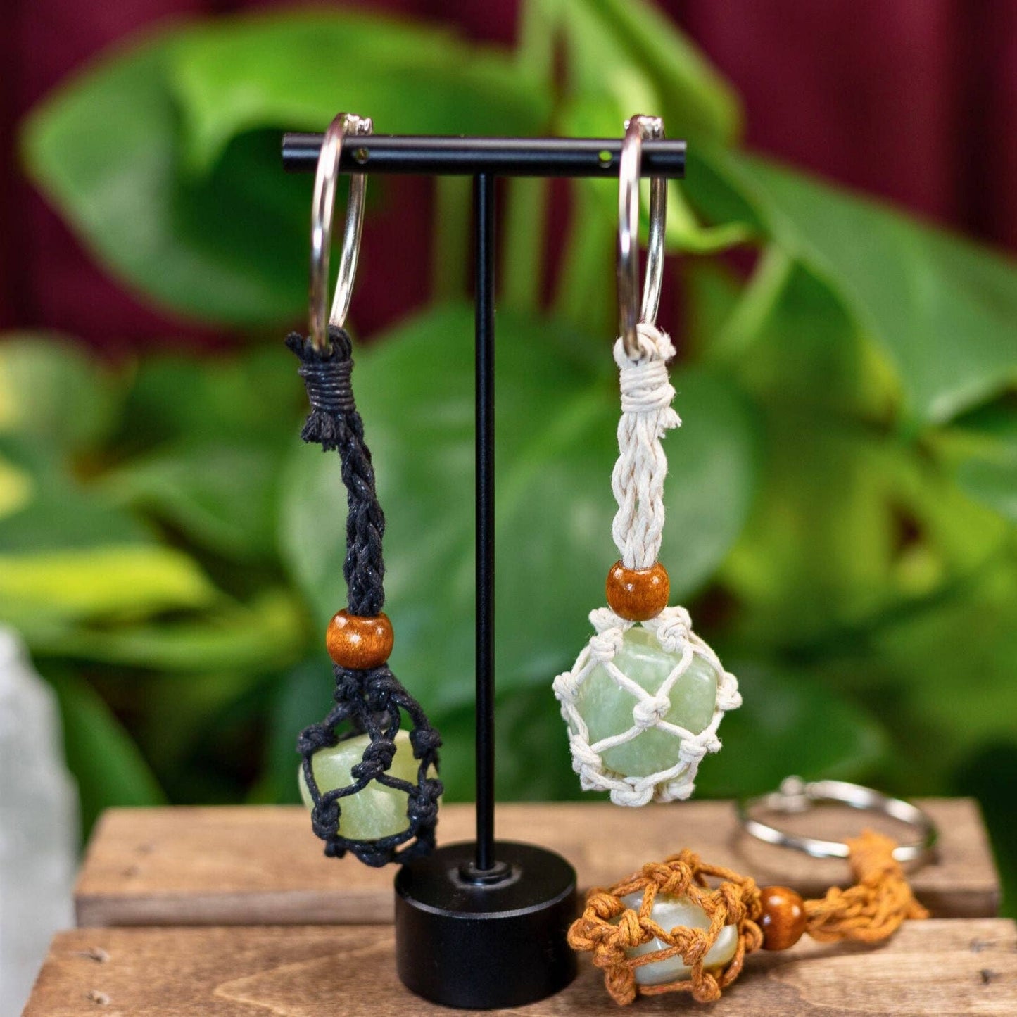 Adjustable Macrame Crystal Holder Keychain.