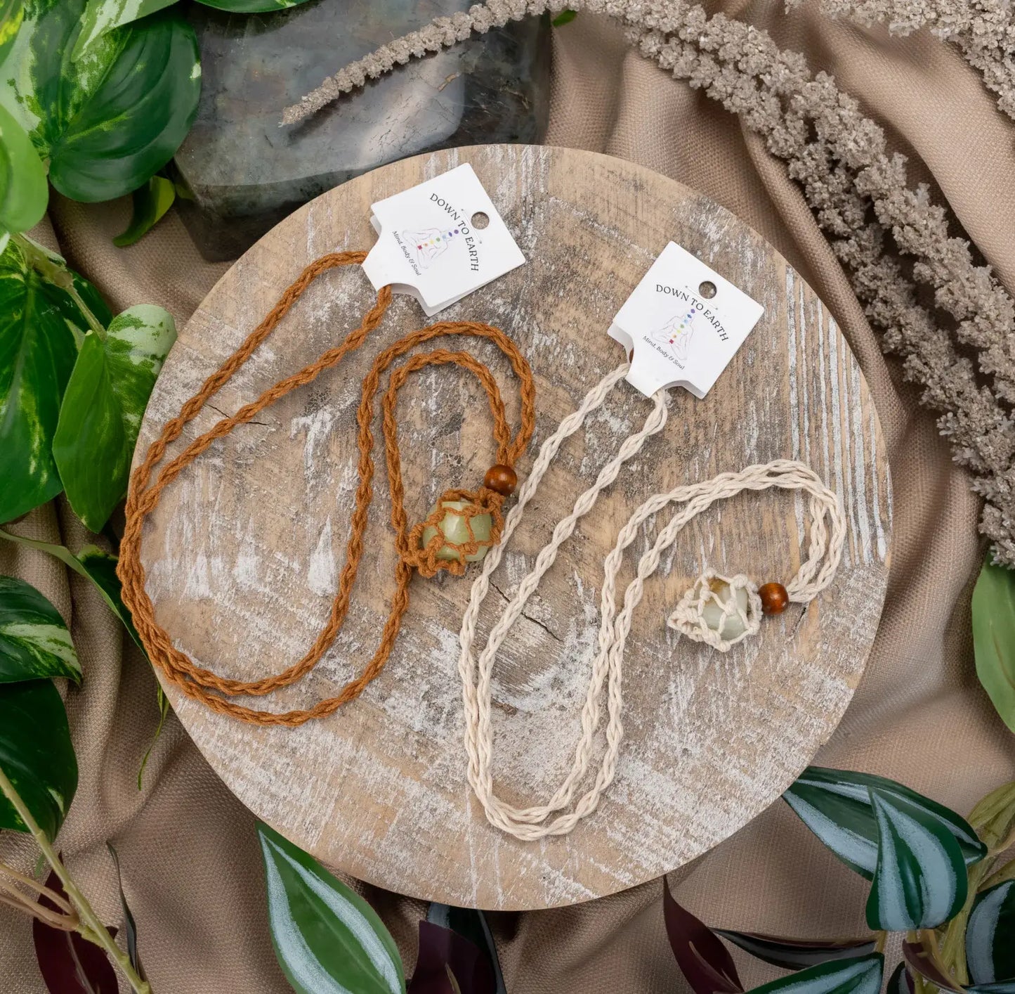 Adjustable Macrame Crystal Holder Necklace.