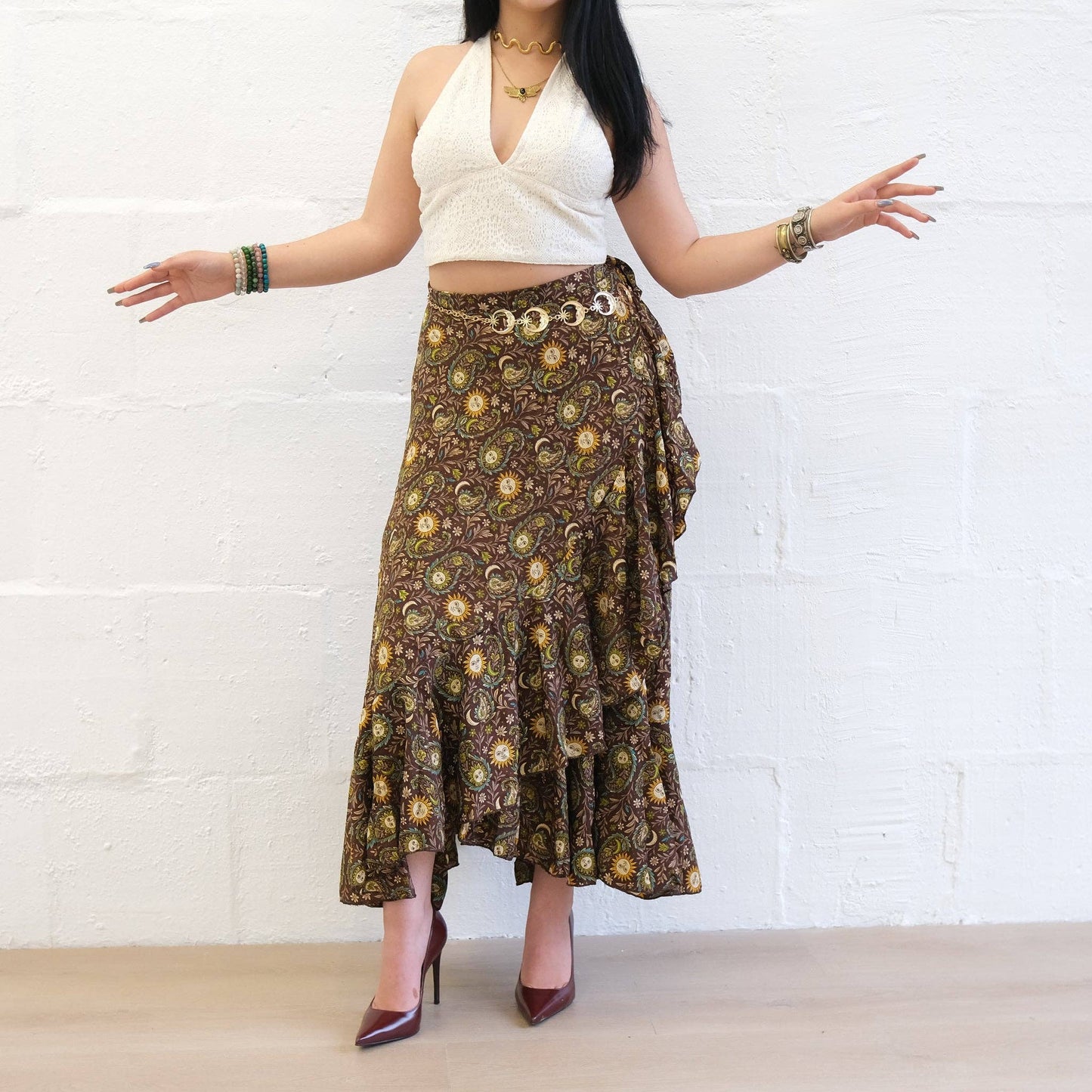 Flowy Sun Celestial Paisley Boho Wrap Skirt
