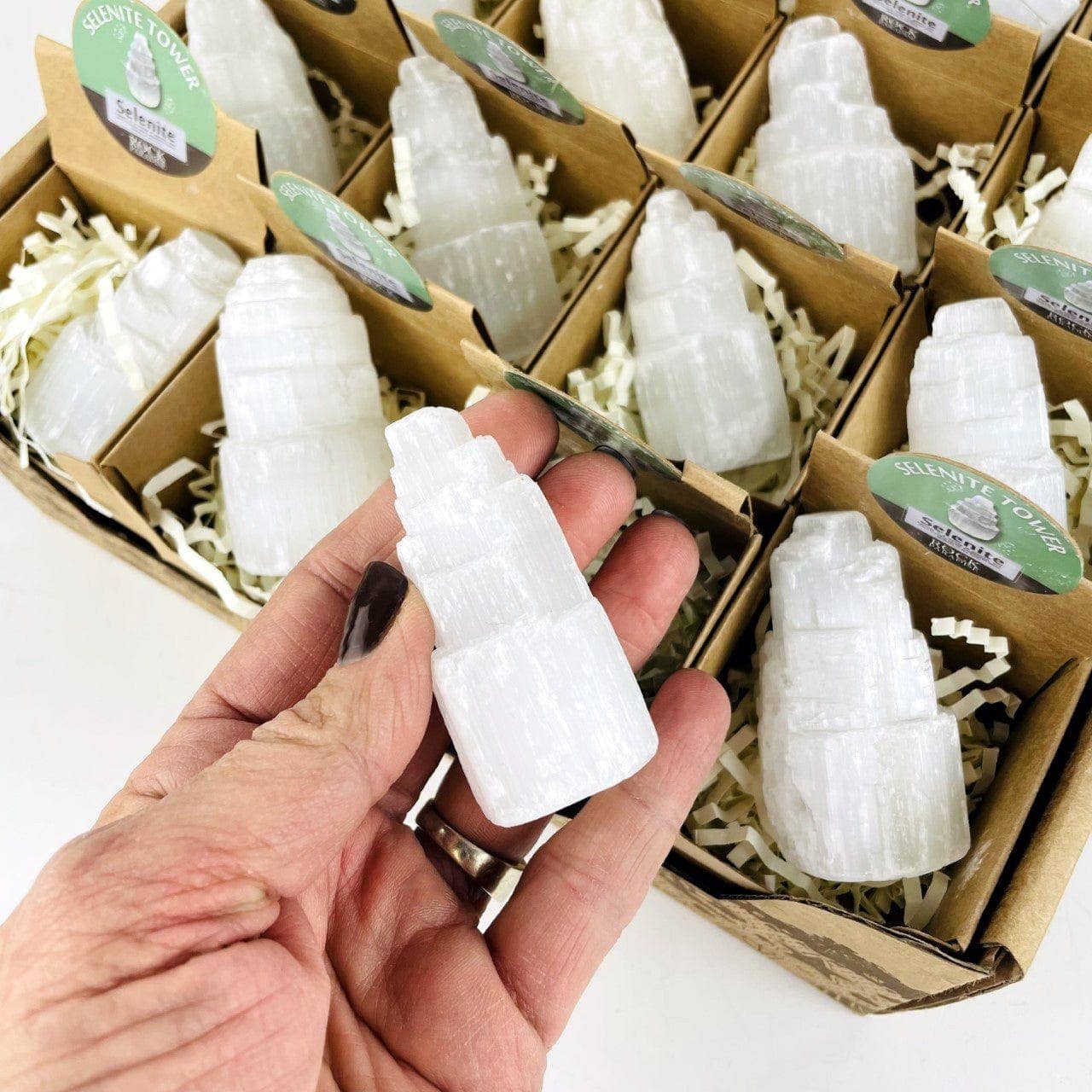 Selenite Tower Crystal Collection Display Box