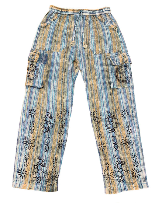 Cotton Blue Multi Box Pocket  Block Print Trouser D143