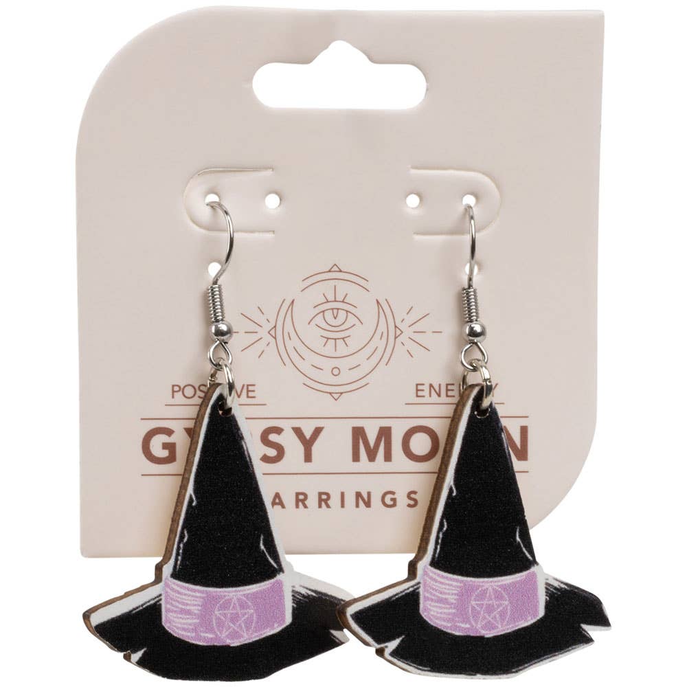 WOOD WITCHES HAT EARRINGS