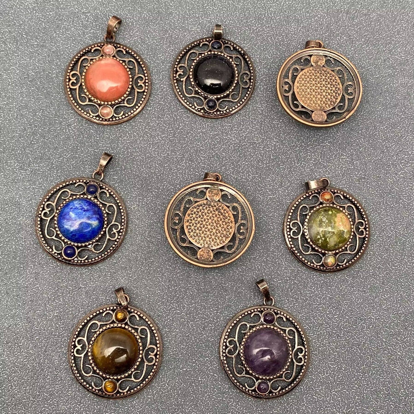 Vintage Natural Stone Hollow Circular Charm  Pendant - CS